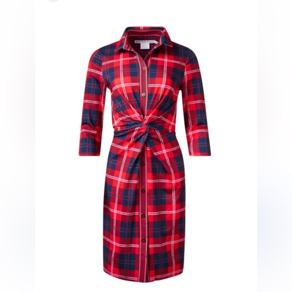 Gretchen Scott Twist & Shout Dress - Middleton Plaid - Red Sz Small - Gorgeous!!